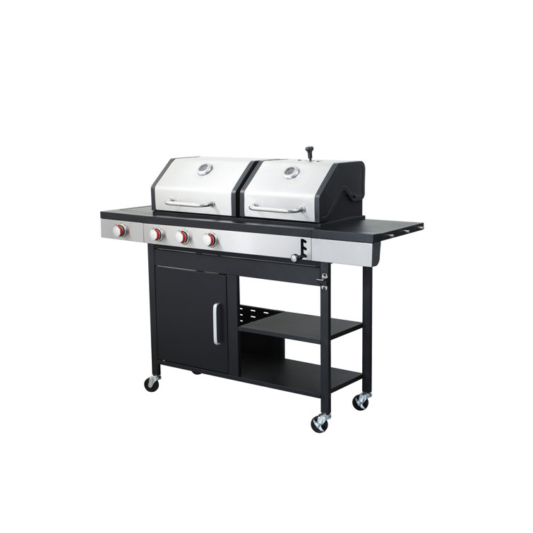 Stainless Steel 3-Burner Propane Gas and Charcoal Grill with Side Burner