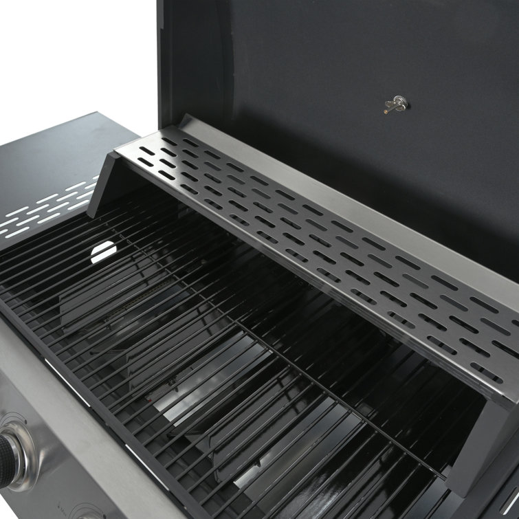 Black Stainless Steel 4-Burner Propane Gas Grill with Side Burner