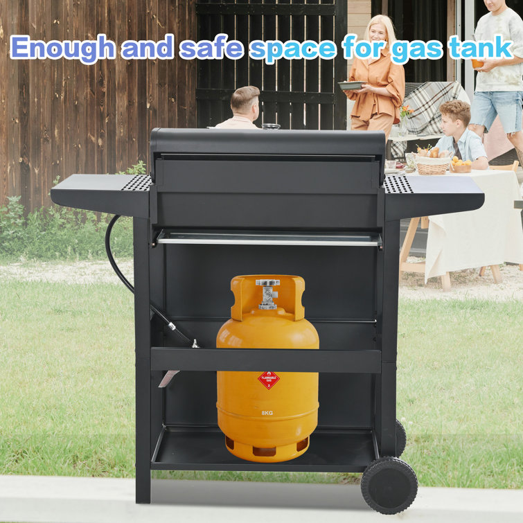 Black Stainless Steel 4-Burner Propane Gas Grill with Side Burner