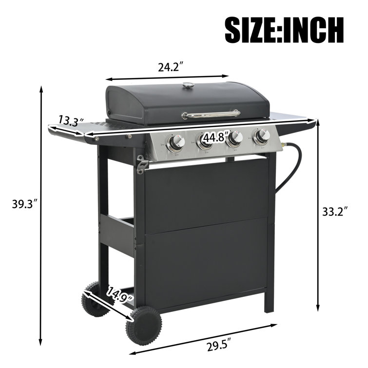 Black Stainless Steel 4-Burner Propane Gas Grill with Side Burner