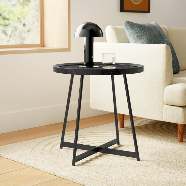 Niklaus 22" Black Ash Veneer and Steel Round Side Table