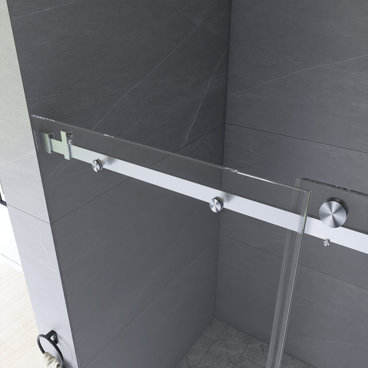 76" Frameless Clear Glass Sliding Shower Door with Brushed Nickel Hardware