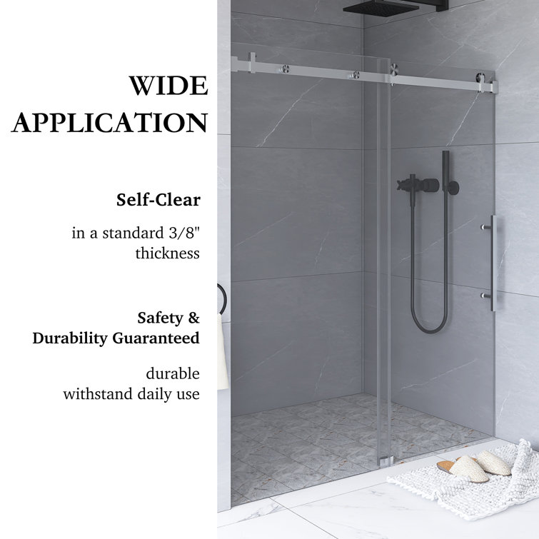 76" Frameless Clear Glass Sliding Shower Door with Brushed Nickel Hardware