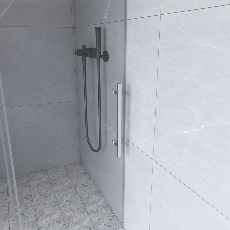 76" Frameless Clear Glass Sliding Shower Door with Brushed Nickel Hardware