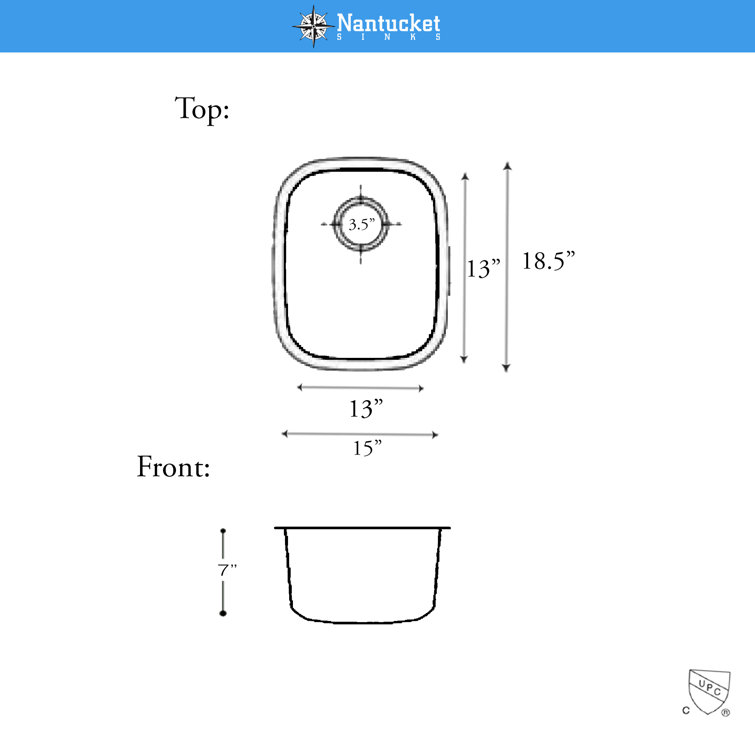 Satin Stainless Steel Square Undermount Kitchen Sink, 15" x 18.5"