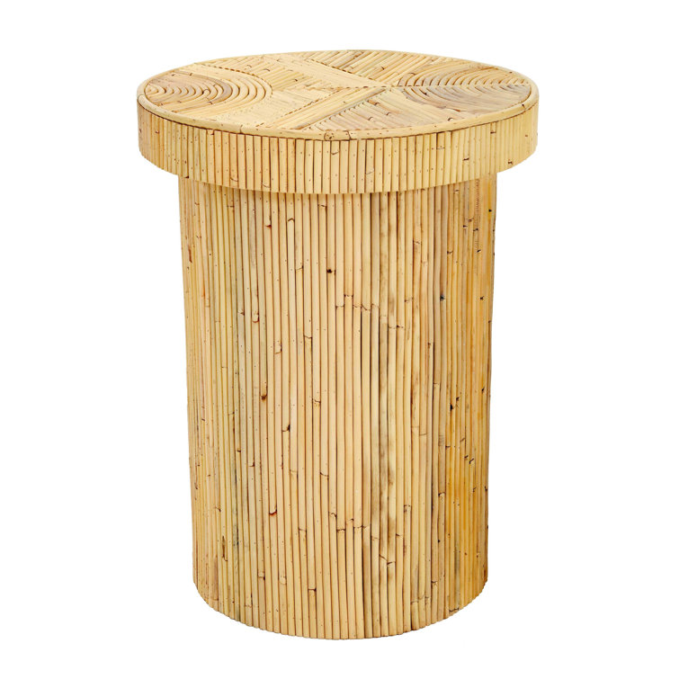 Round Ribbed Rattan and Mahogany Side Table