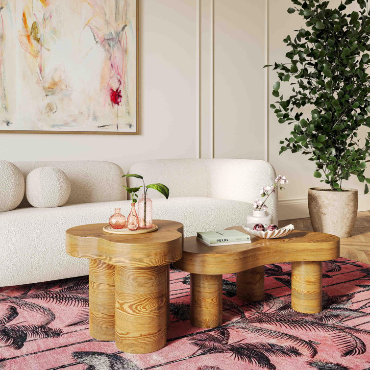 Natural Oak Free Form Outdoor Coffee Table with Storage