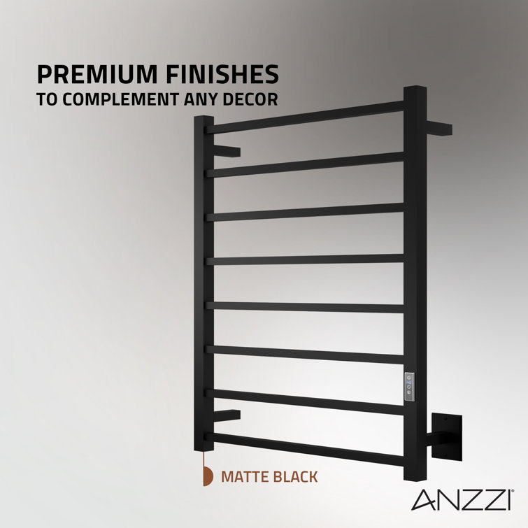 Matte Black Stainless Steel Wall Mounted 8-Bar Towel Warmer