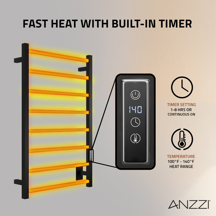 Matte Black Stainless Steel Wall Mounted 8-Bar Towel Warmer