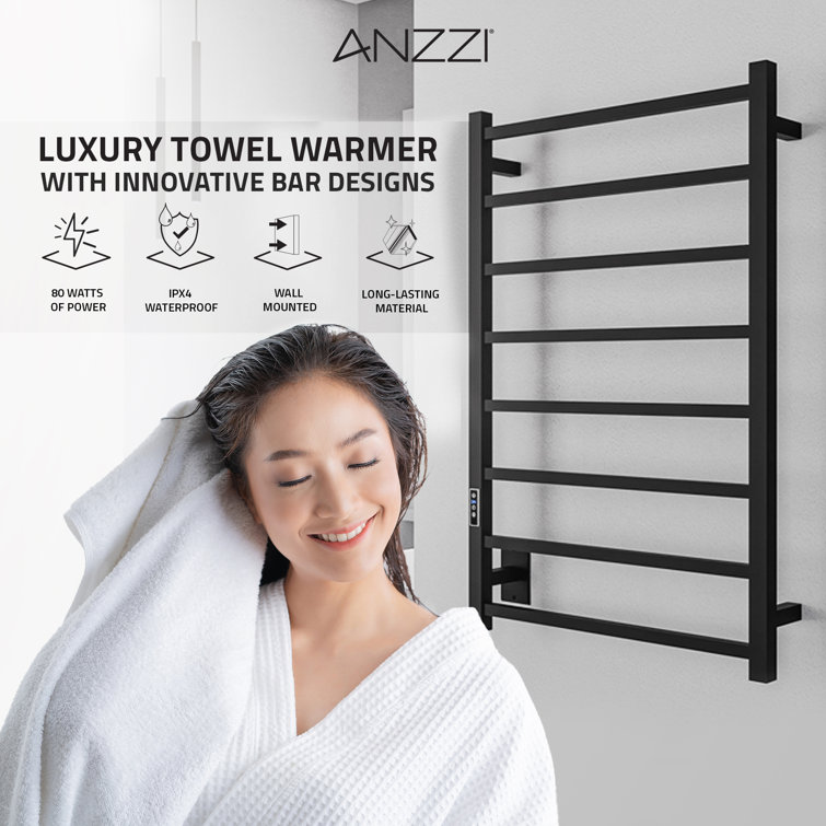 Matte Black Stainless Steel Wall Mounted 8-Bar Towel Warmer