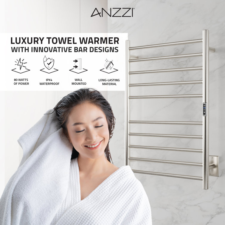 Brushed Nickel 10-Bar Wall Mounted Towel Warmer