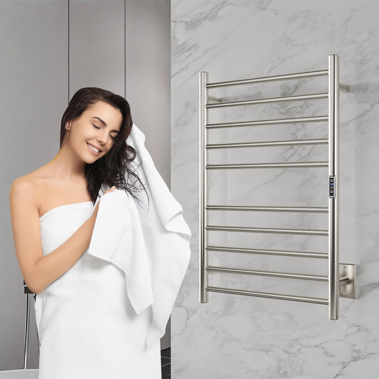 Brushed Nickel 10-Bar Wall Mounted Towel Warmer