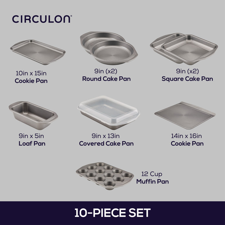 Circulon Gray Nonstick 10-Piece Bakeware Set with Lid