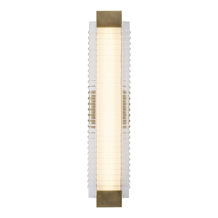 Alai 25-Inch Vintage Brass Ribbed Glass LED Wall Sconce