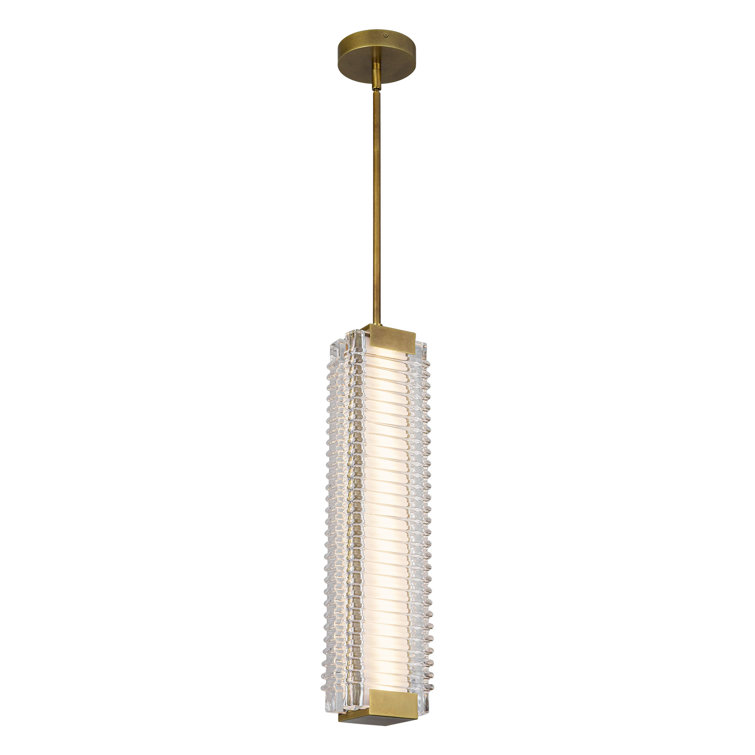 Alai Ribbed Glass and Brass LED Pendant Light