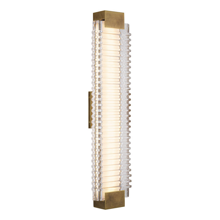 Alai 25-Inch Vintage Brass Ribbed Glass LED Wall Sconce