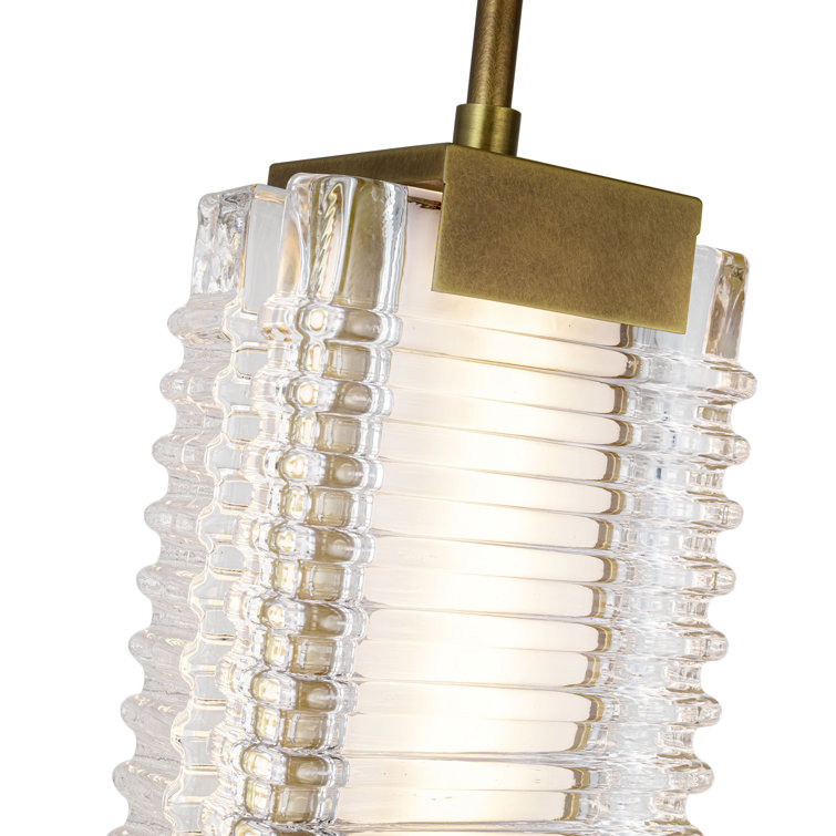 Alai Ribbed Glass and Brass LED Pendant Light