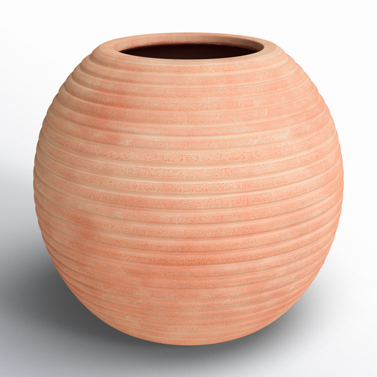 Terracotta Ribbed Round Ficonstone and Cement Planter Pot