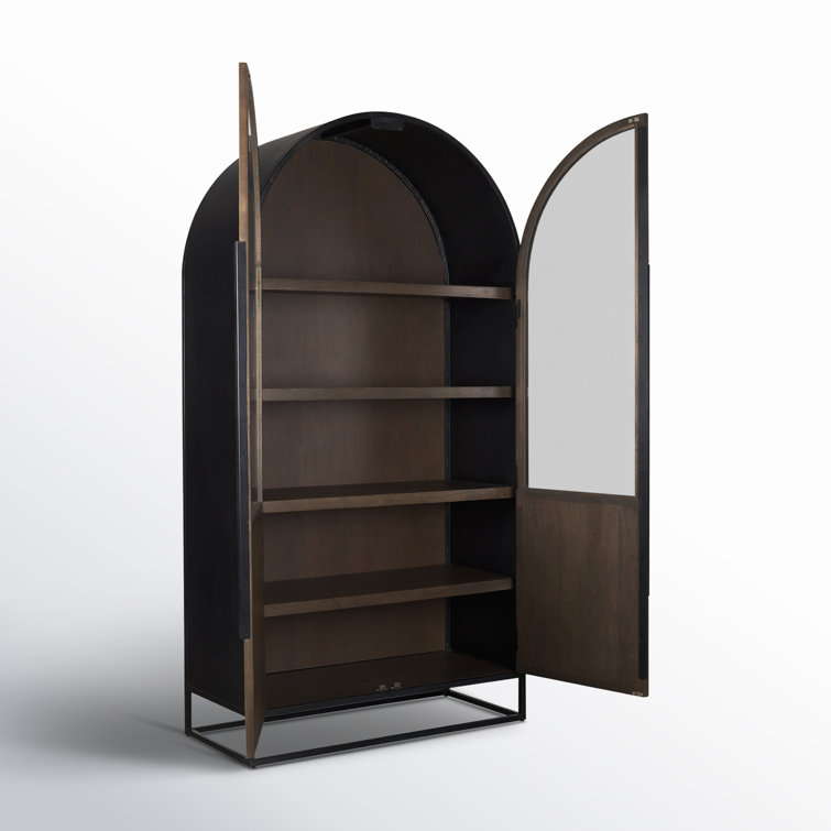 Dark Brown Mango Wood and Iron Arched Curio Cabinet