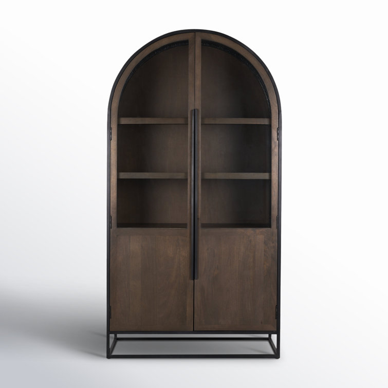 Dark Brown Mango Wood and Iron Arched Curio Cabinet