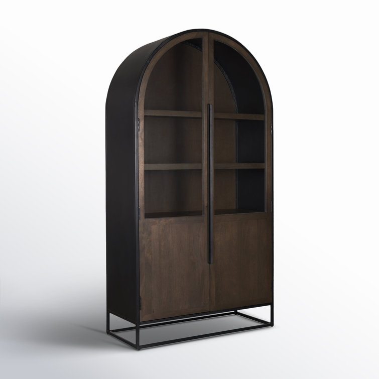 Dark Brown Mango Wood and Iron Arched Curio Cabinet
