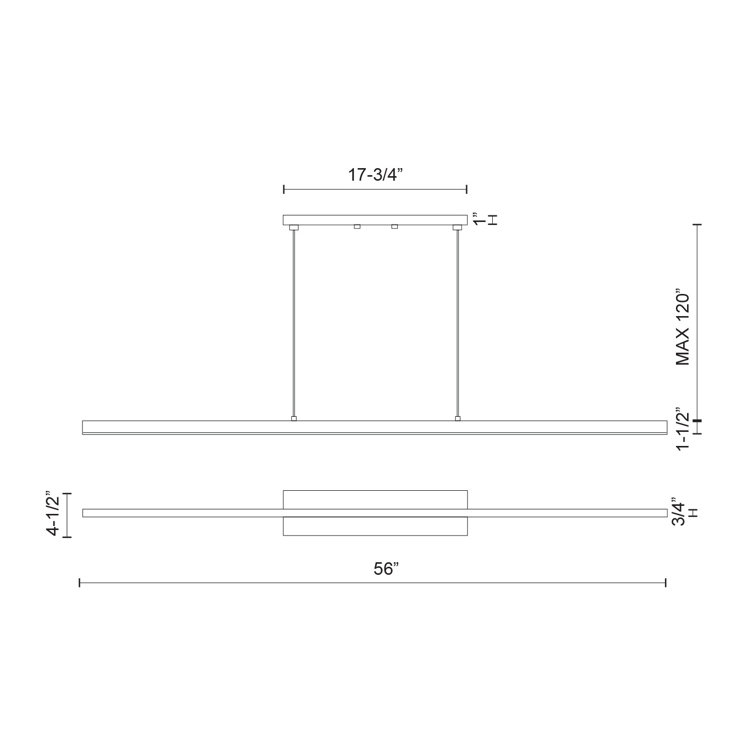 Vega Slim 56" LED Linear Kitchen Island Pendant in Brushed Nickel