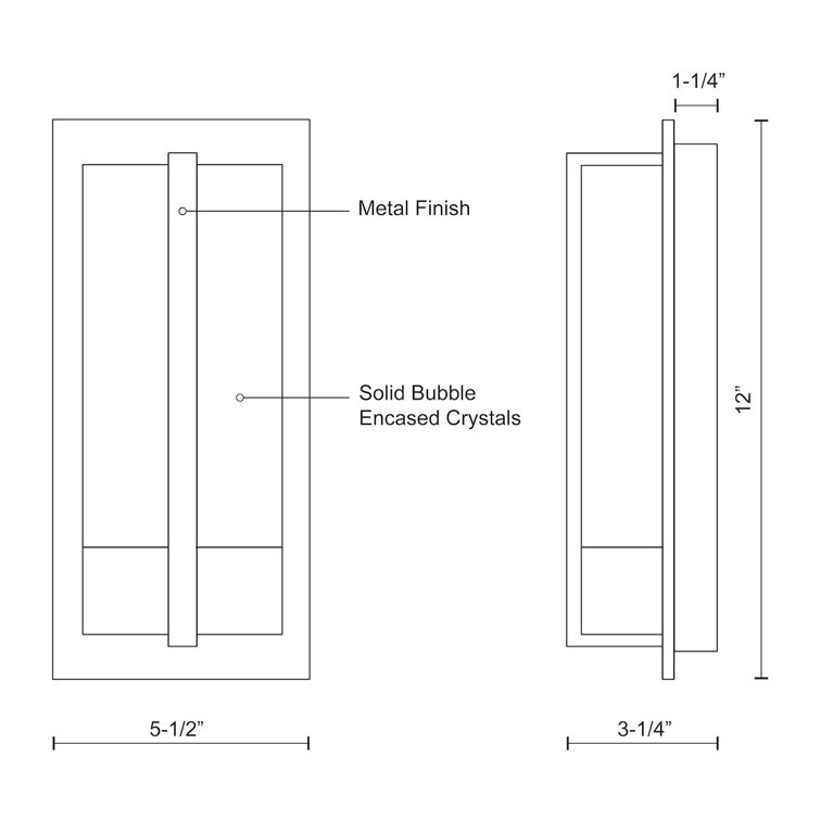 Gable Rectangular Crystal Black Steel Dimmable LED Sconce