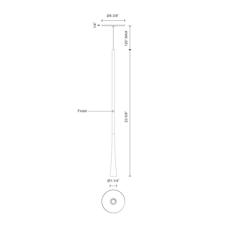 White Aluminum LED Single Pendant Light, 23.63" Height