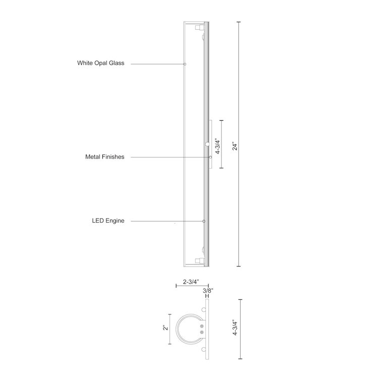 Elegance Brushed Nickel 24" LED Dimmable Sconce with White Opal Glass