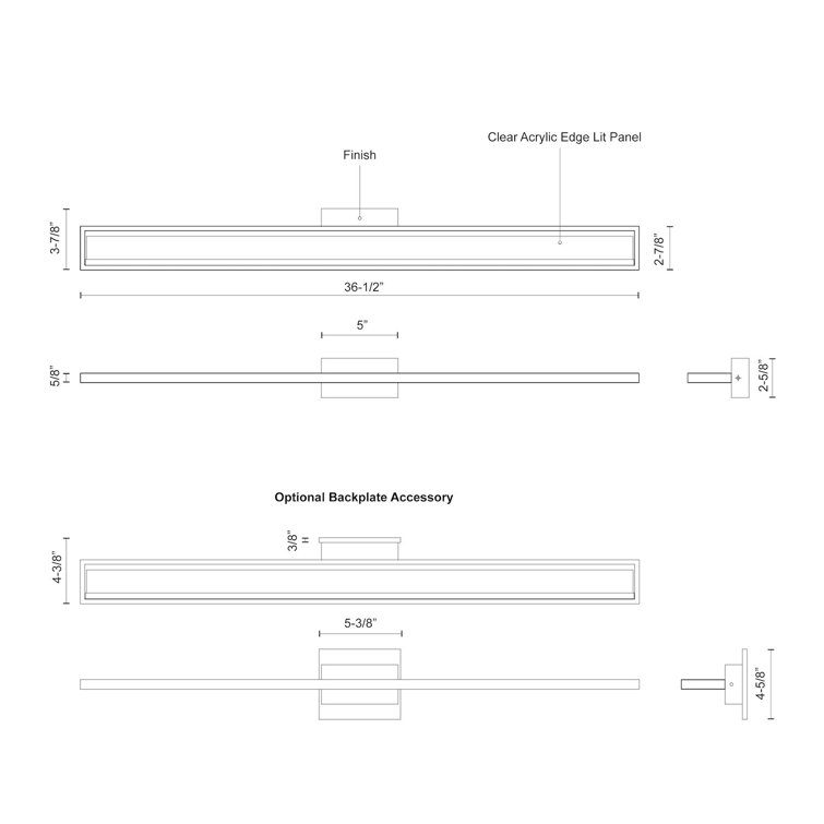 Sleek Chrome 36.5" Rectangular LED Bath Bar with Dimmable Light