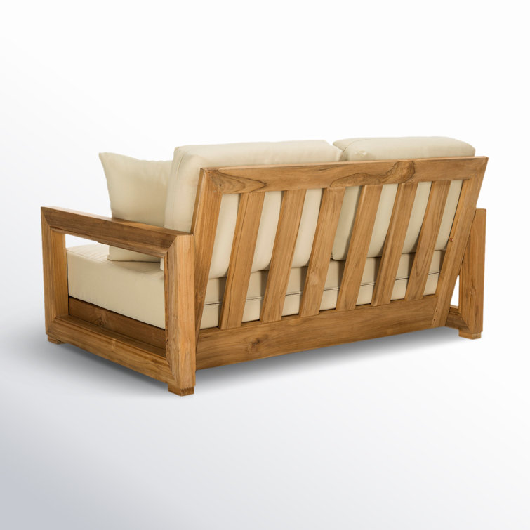 Montford Natural Teak 53'' 2-Seat Outdoor Loveseat with Off-White Cushions