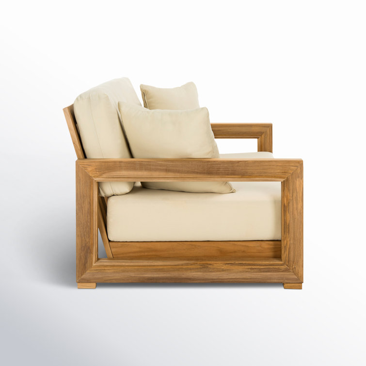 Montford Natural Teak 53'' 2-Seat Outdoor Loveseat with Off-White Cushions