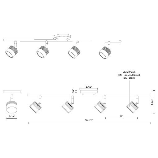 Lyra 30.5" Brushed Nickel 4-Light LED Track Kit