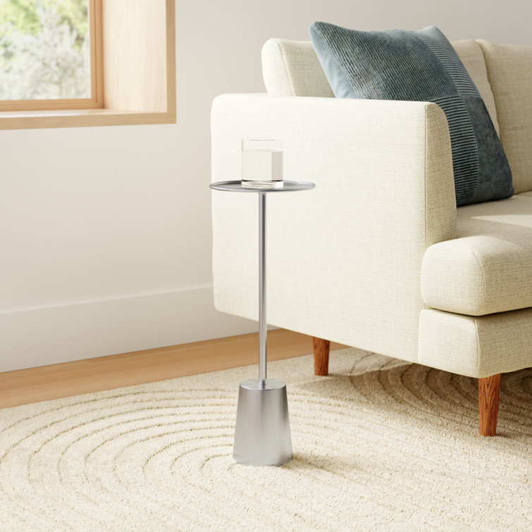 Silver Round Steel Mirrored Pedestal End Table