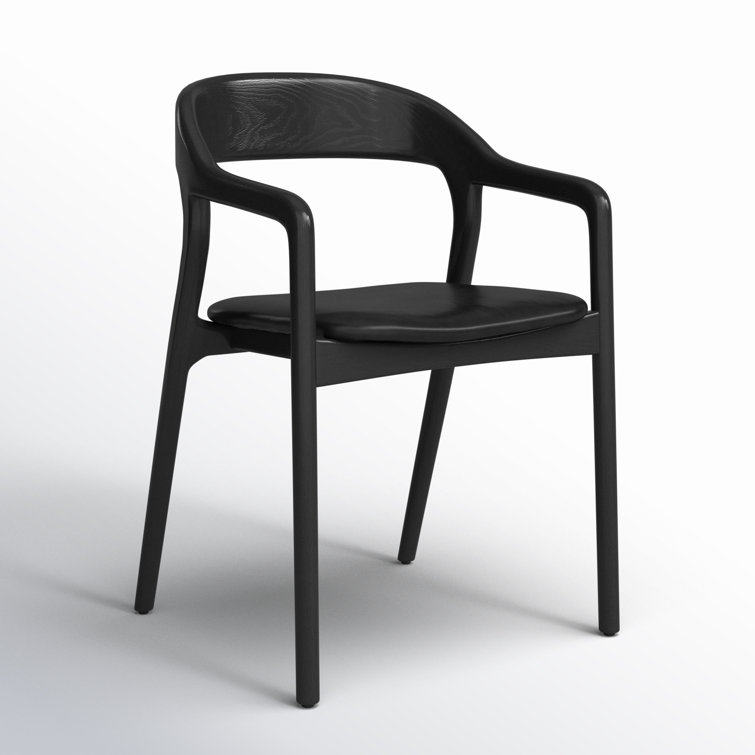 Sonoma Black Genuine Leather and Ash Wood Arm Chair