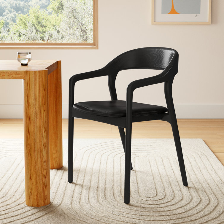 Sonoma Black Genuine Leather and Ash Wood Arm Chair