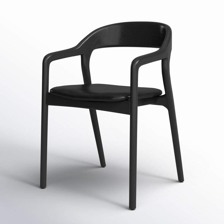 Sonoma Black Genuine Leather and Ash Wood Arm Chair