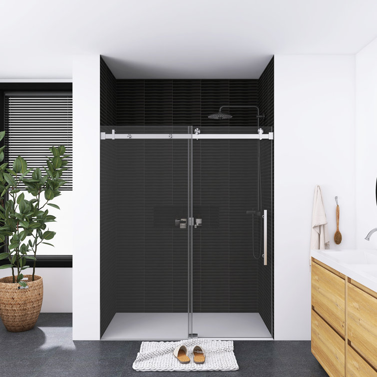 60'' W x 76'' H Brushed Nickel Frameless Sliding Shower Door