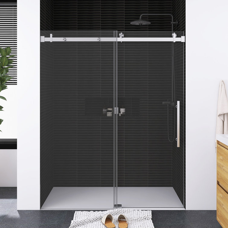 60'' W x 76'' H Brushed Nickel Frameless Sliding Shower Door