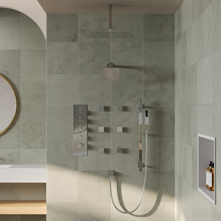 Chrome Dual Rainfall Shower System with Body Jets and Handheld