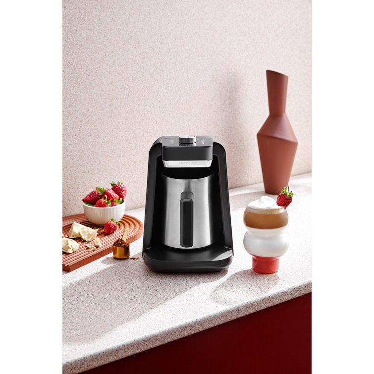 Chrome and Black Stainless Steel Turkish Coffee Maker with Auto Shut-Off