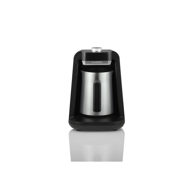 Chrome and Black Stainless Steel Turkish Coffee Maker with Auto Shut-Off