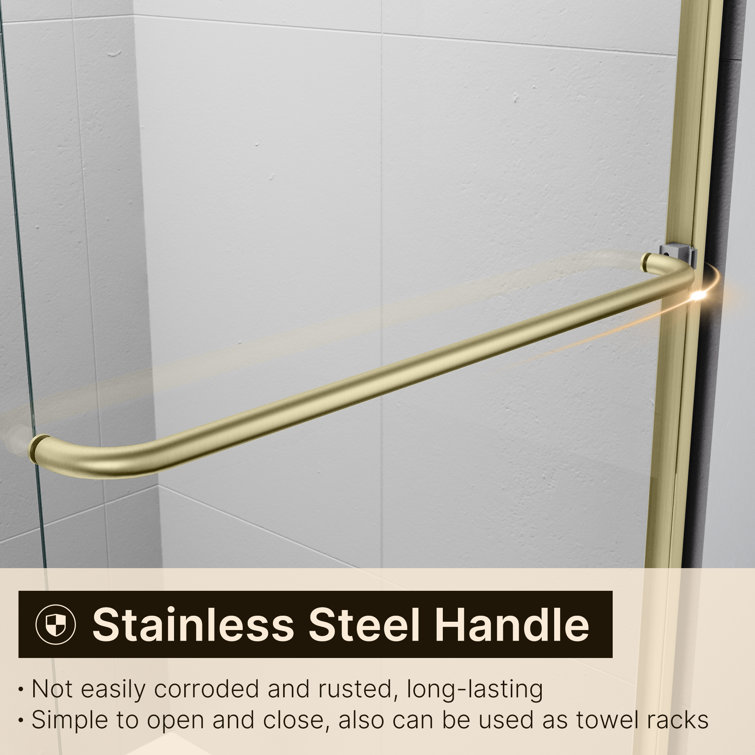 Elegant Brushed Gold Semi-Frameless Sliding Shower Door with Clear Tempered Glass