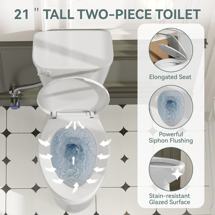 21-Inch High Efficiency White Ceramic Elongated Toilet