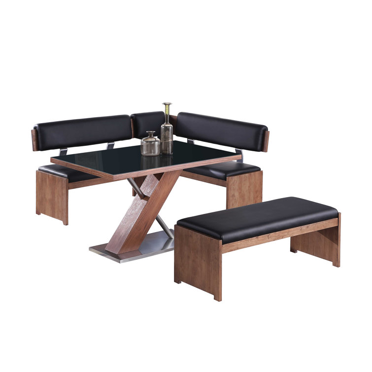 Emma Modern Black Faux Leather and Wood 3-Piece Dining Set