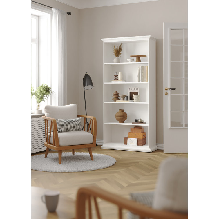 Sonoma Tall Wide Adjustable White Wood 5-Shelf Bookcase