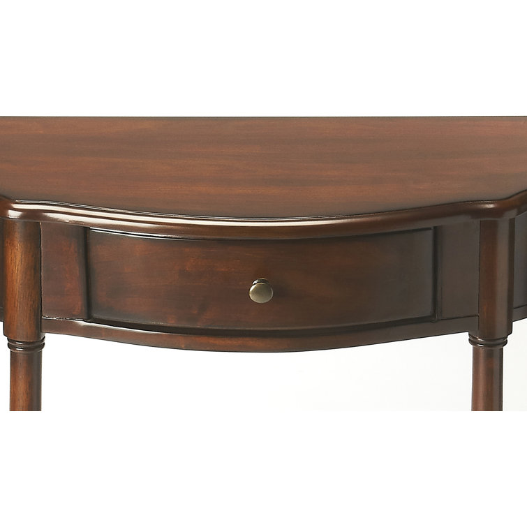 Dark Brown Wood Demilune Console Table with Storage