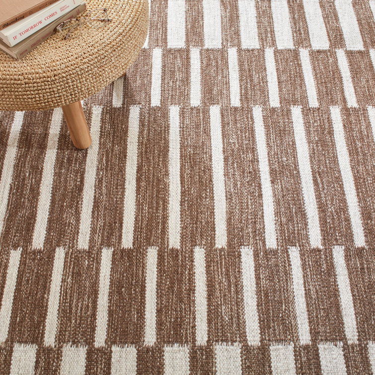 Natural Brown and Beige Handwoven Wool and Cotton 9' x 12' Rug