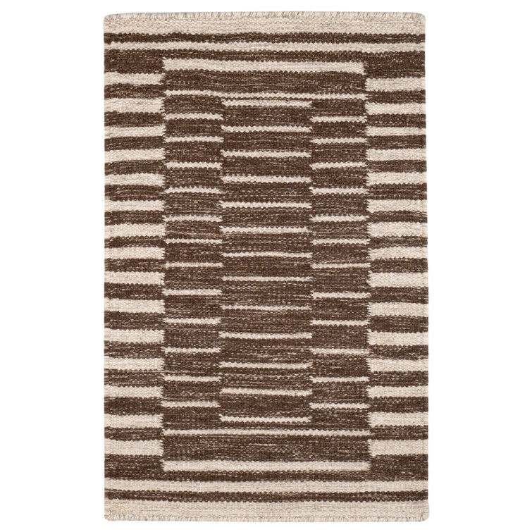 Natural Brown and Beige Handwoven Wool and Cotton 9' x 12' Rug