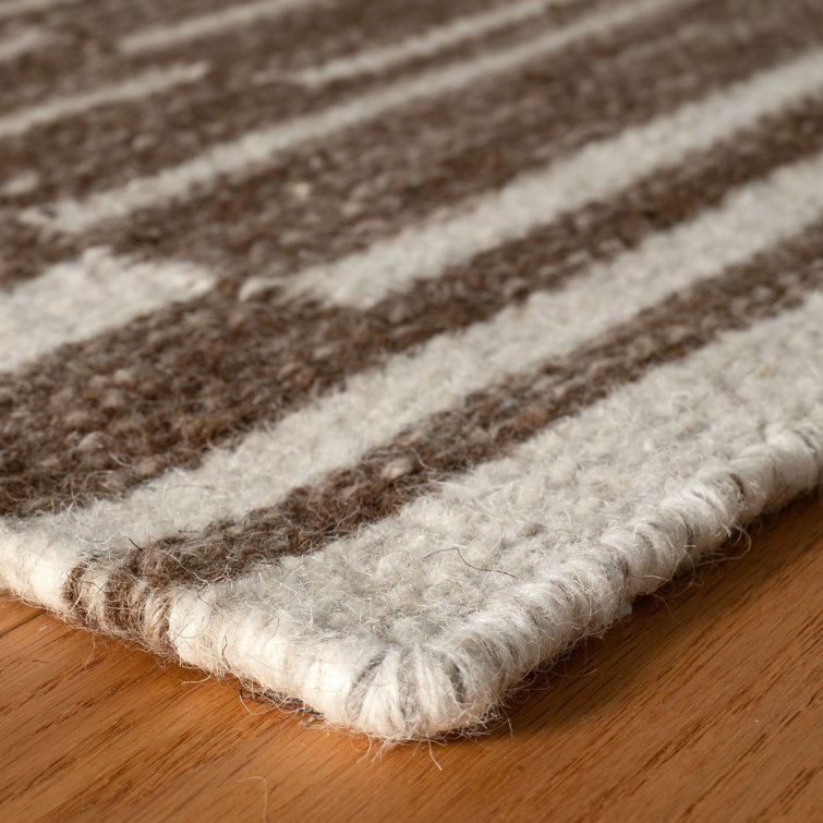 Natural Brown and Beige Handwoven Wool and Cotton 9' x 12' Rug